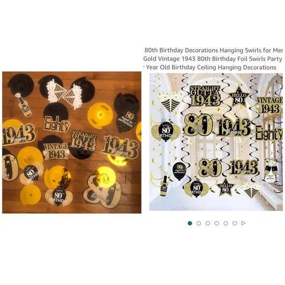 Black & Gold 80th Birthday Decorations 🎉 - Picture 3 of 3